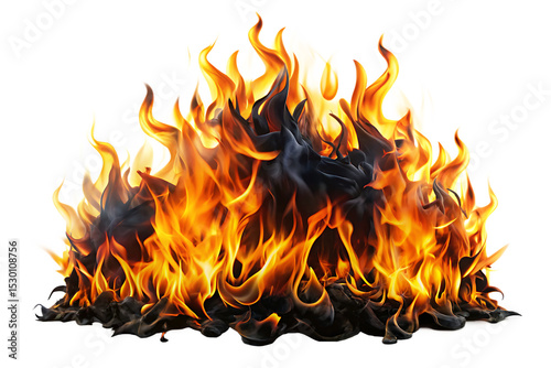 Realistic Fire Flames – Isolated on White Background. Transparent PNG. AI Generated