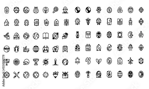 Fair Trade & Sustainability Line Icons Black Silhouettes– Vector Pictograms of Ethical Practices, Eco-friendly Initiatives