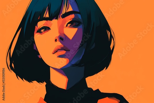 ボブヘアの女性のポートレート (クール・ファッション・グラフィック)