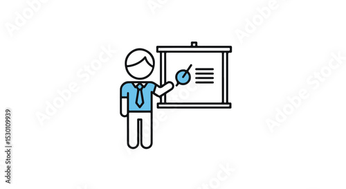 A person is giving a presentation in front of a whiteboard. 