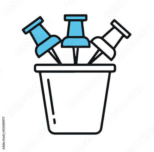 Three pushpins in a container.