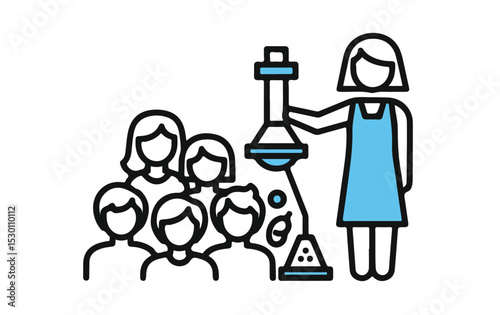 Teacher explaining a science experiment to a group of student