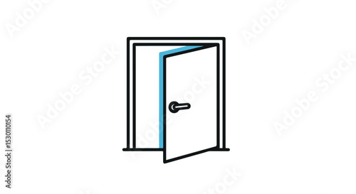 Simple line drawing illustration of an open door, representing new beginnings and opportunities.