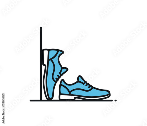 Stylish modern blue shoes are against the wall in minimal cartoon illustration.