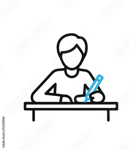 A person sits at a desk, concentrating on writing.