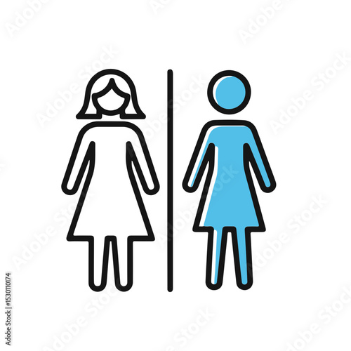 Illustration of two gender female signs separated by a straight line, representing male and female genders.