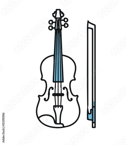 A Line Art depiction of a violin and bow, ready to create melodious music.