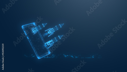 A futuristic digital representation showcasing an abstract technology concept with glowing blue elements on a dark background.