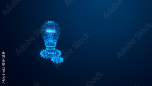 A futuristic digital representation of a light bulb symbolizing innovation and creativity, illuminated in a dark blue setting.