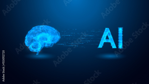 This image showcases a digital brain transforming into 'AI', symbolizing the evolution of artificial intelligence and machine learning.