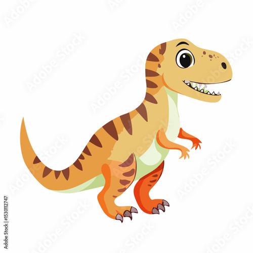 Dinosaur Tyrannosaurus Watercolor illustration. Hand drawn clip art of T rex Dino on isolated background. Drawing of cute orange animal. 
