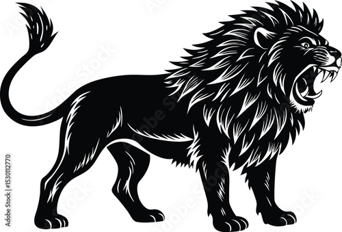 Roaring Lion Silhouette Vector, Fierce Wild Animal Illustration
