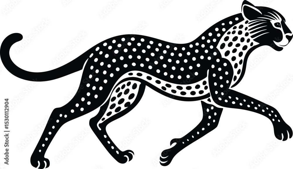 Fototapeta premium Running Cheetah Silhouette Vector with Bold Spots and Dynamic Motion
