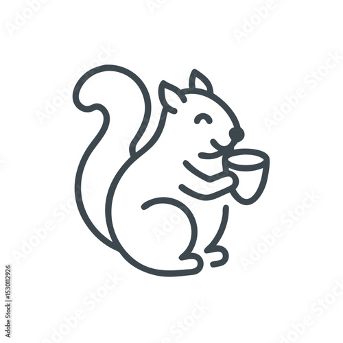 Minimal squirrel design with a nut in clean outline vector illustration