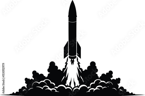 Fototapeta Naklejka Na Ścianę i Meble -  Rocket Launch Vector Illustration in Black and White