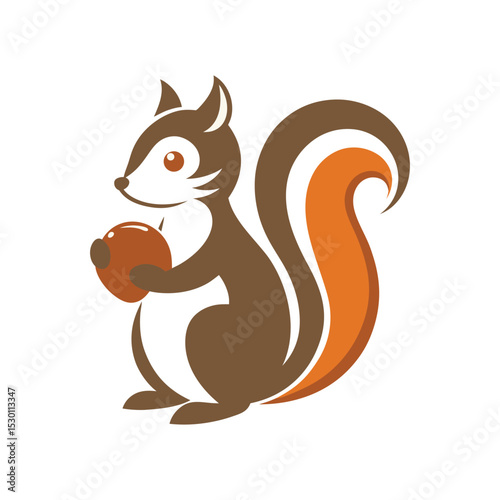 Modern squirrel holding a nut in minimal flat style vector illustration