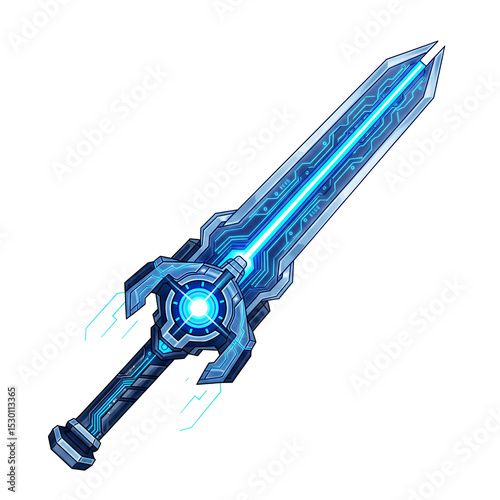 Futuristic Energy Sword, Sci-Fi Weapon, Blue Electric Blade, Game Asset