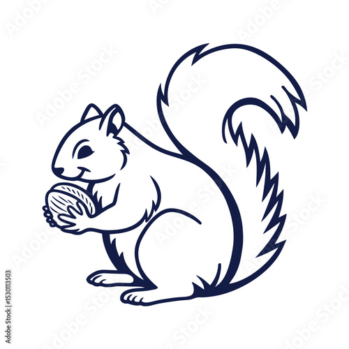 Minimal squirrel logo holding a nut in modern design vector illustration