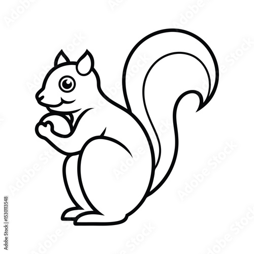 Stylized squirrel holding nut in clean minimal layout vector illustration