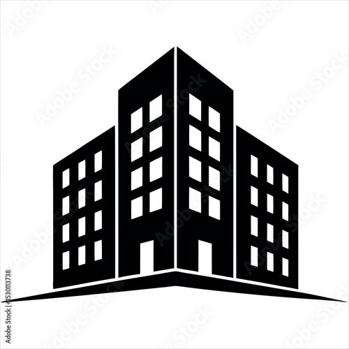Minimalist Black and White Building Icon for Real Estate and Architecture