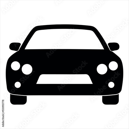 Simple Black Car Icon Front View on White Background