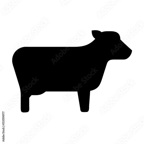 Black Cow Silhouette Icon Representing Animal Agriculture and Rural Themes