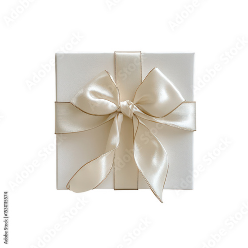 Elegant cream gift box with satin bow isolated on transparent background