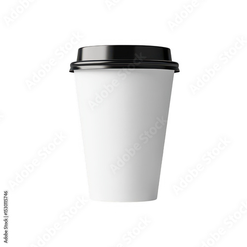 White paper coffee cup with black lid isolated on transparent background