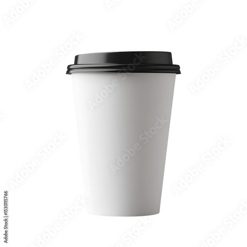 White paper coffee cup with black lid isolated on transparent background