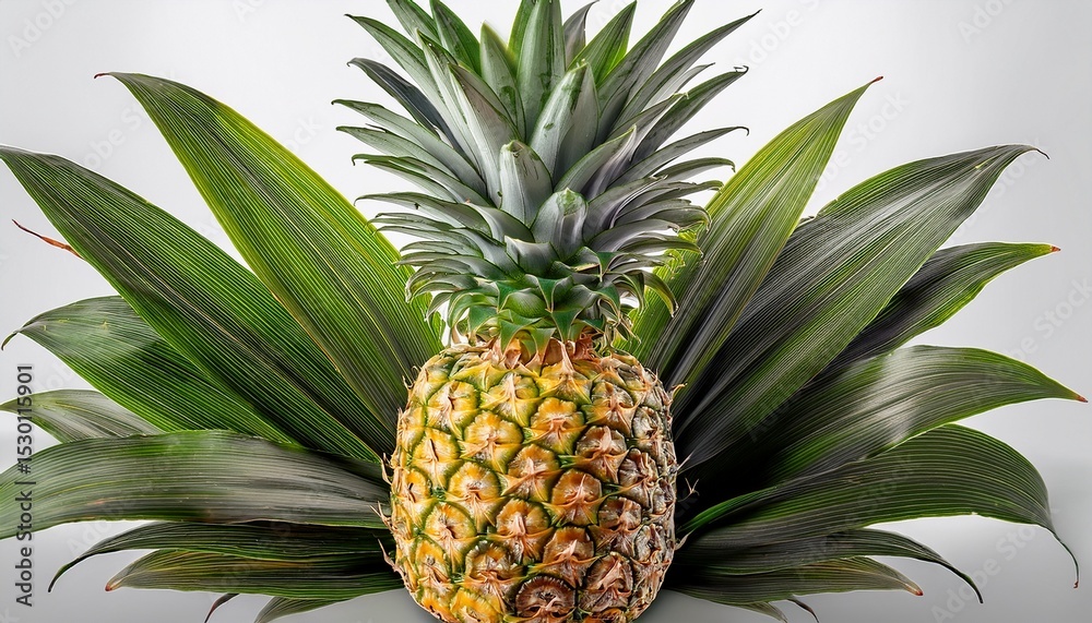 Obraz premium a vibrant close up of a fresh pineapple with lush green leaves isolated on transparent background