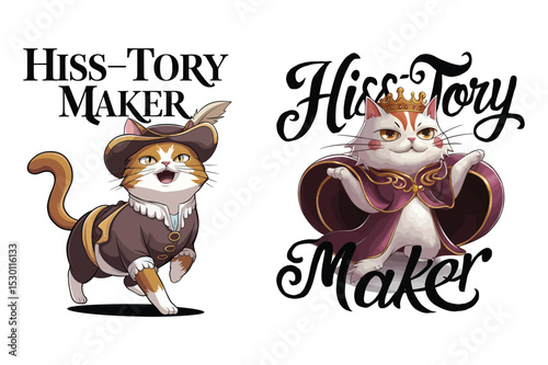 Whimsical cartoon cats portraying themed characters on a clean white background for fun illustration