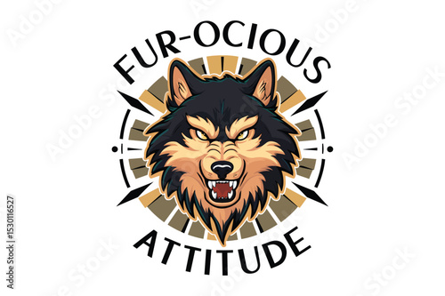 Fur-ocious attitude cartoon wolf head graphic design mascot illustration logo concept
