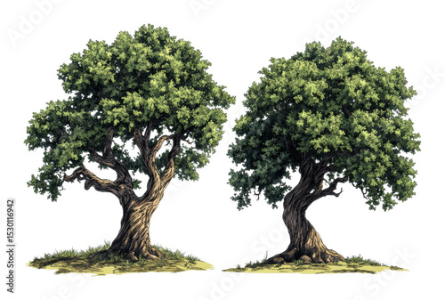 Growing resilient trees in nature detailed outdoor scene artistic perspective isolated on transparent background