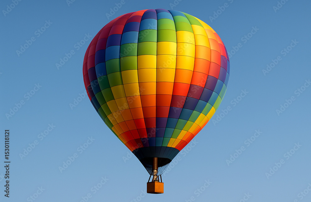 Naklejka premium Vibrant Hot Air Balloon Floating Majestically Above the Horizon During Sunrise