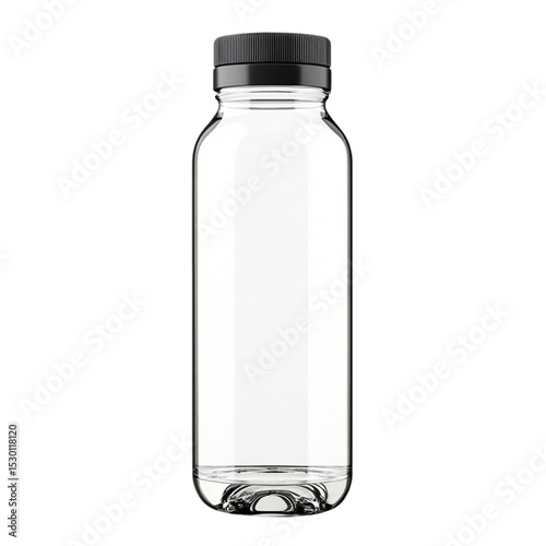 Clear plastic bottle with black cap isolated on white background a perfect packaging mockup