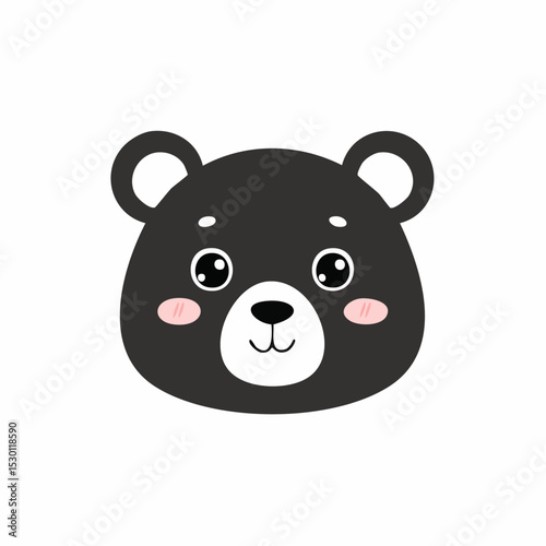 Adorable cartoon bear face illustration with cute eyes and rosy cheeks on white background