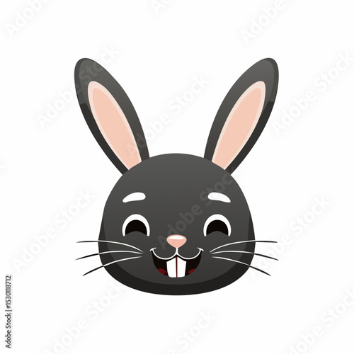 Adorable smiling black rabbit cartoon illustration with big ears on a white background