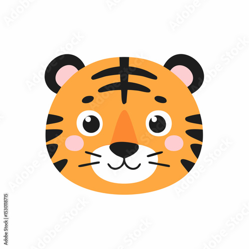 Adorable cartoon tiger face with orange fur, black stripes, and a cute expression