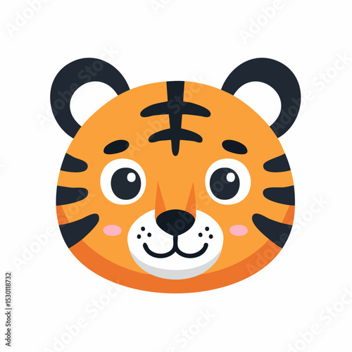 Adorable cartoon tiger face illustration with happy expression and orange color