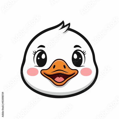 Cute cartoon duck head with smiling expression on a white background vector illustration