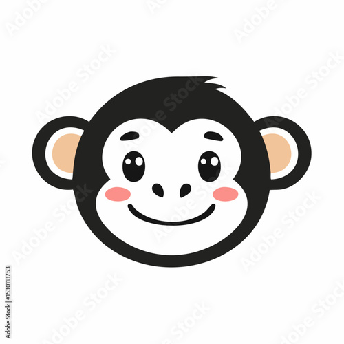 Cute cartoon monkey head smiling with happy expression isolated on white background