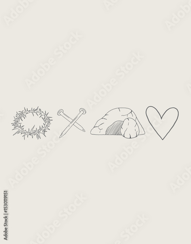  Christian Line Symbols Sketch Poster, Religion Hand Drawn Art, Bible Wall decor
