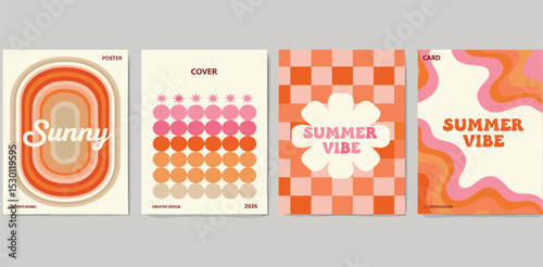 Creative concept of summer bright covers, cards or posters in minimal style for corporate identity, branding, social media ads, promo. Modern design template set in trendy geometric 