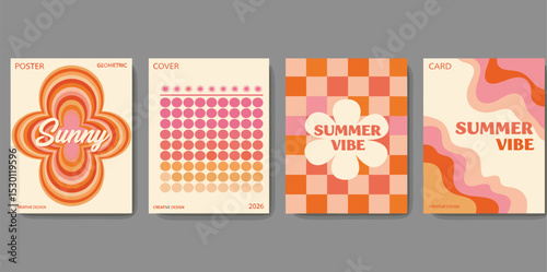 Creative concept of summer bright covers, cards or posters in minimal style for corporate identity, branding, social media ads, promo. Modern design template set in trendy geometric 