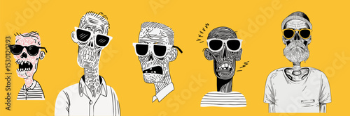 set of cool summer zombies wearing sunglasses