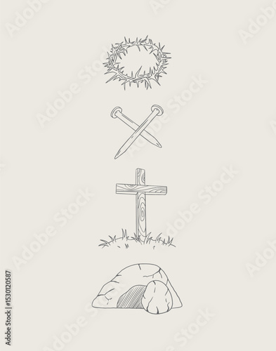  Christian Line Symbols Sketch Poster, Religion Hand Drawn Art, Bible Wall decor