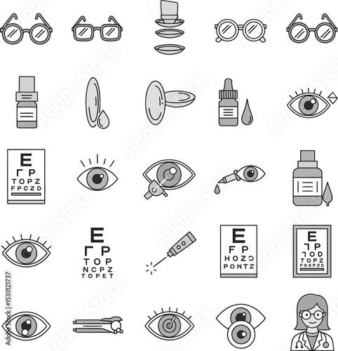 Optometry Line Icons Set - Eye Care & Vision Vector Symbols