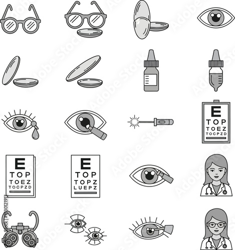 Optometry Line Icons Set - Eye Care & Vision Vector Symbols