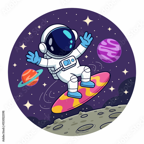 Astronaut Surfing with Colorful Surfboard