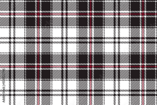 Seamless plaid pattern, white, black, red for textile and clothing design such as skirts, pants, blankets, scarves, add a modern and interesting style, vector illustration.